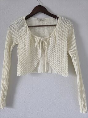 Cropped Crochet Tie-Front Top - Cream